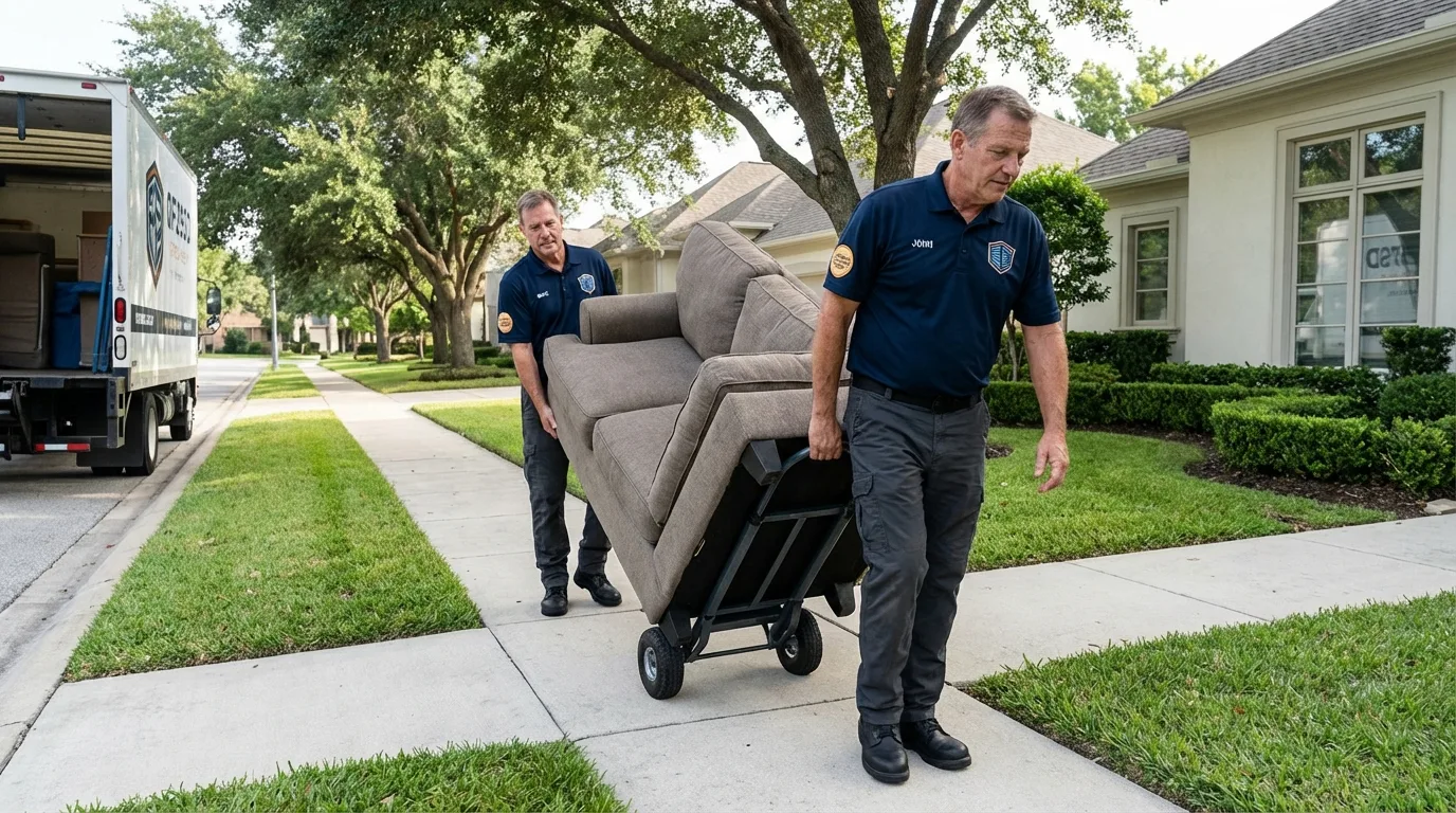 Local residential moving crew loading furniture in Scottdale, GA