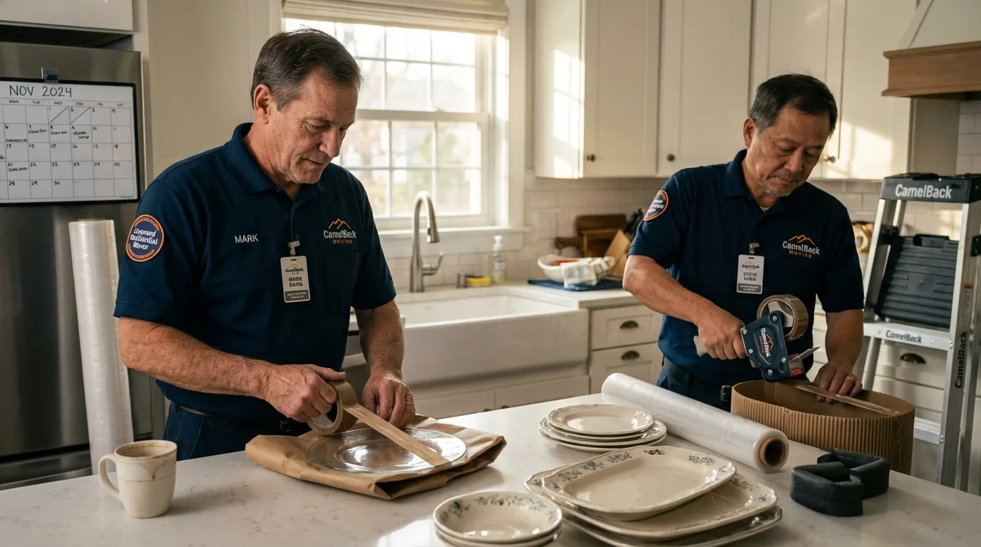 Professional crew packing kitchen dishware in Scottdale, GA